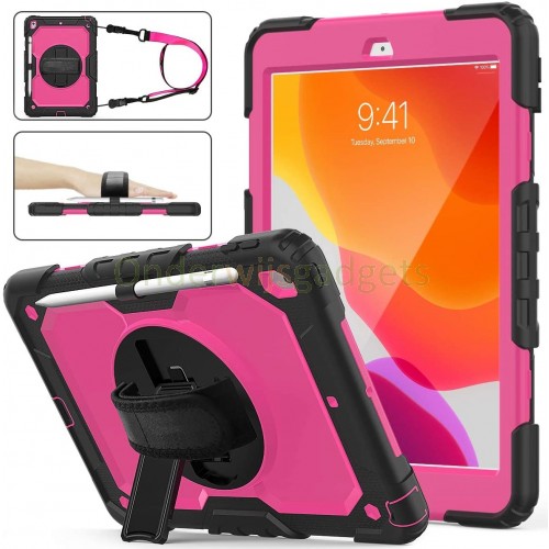 iPad 10.2 (2019 & 2020 & 2021) case / hoes met screenprotector, handriem en schouderriem voor Horeca en Bouw Roze