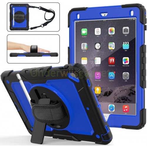 iPad 9.7 (2017 & 2018) hoes / case met screenprotector, handriem en schouderriem voor Horeca en Bouw blauw