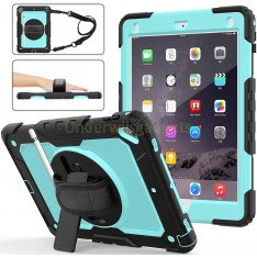 iPad 9.7 (2017 & 2018) case / hoes met screenprotector, handriem en schouderriem voor Horeca en Bouw Lichtblauw