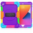 iPad 10.2 (2019 & 2020 & 2021) case / hoes met screenprotector, handriem en schouderriem voor kinderen en scholen - Kleurrijk Paars