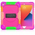 iPad 10.2 (2019 & 2020) case / hoes met screenprotector, handriem en schouderriem voor kinderen en scholen - Kleurrijk Roze