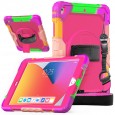 iPad 10.2 (2019 & 2020) case / hoes met screenprotector, handriem en schouderriem voor kinderen en scholen - Kleurrijk Roze